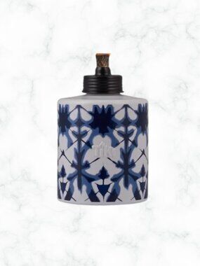 NWT | TIKI Brand Blue White Tie Dye Glass Table Torch Outdoor Decor